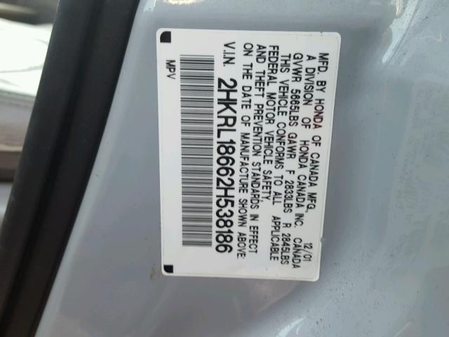 2HKRL18662H538186 - 2002 HONDA ODYSSEY EX SILVER photo 10