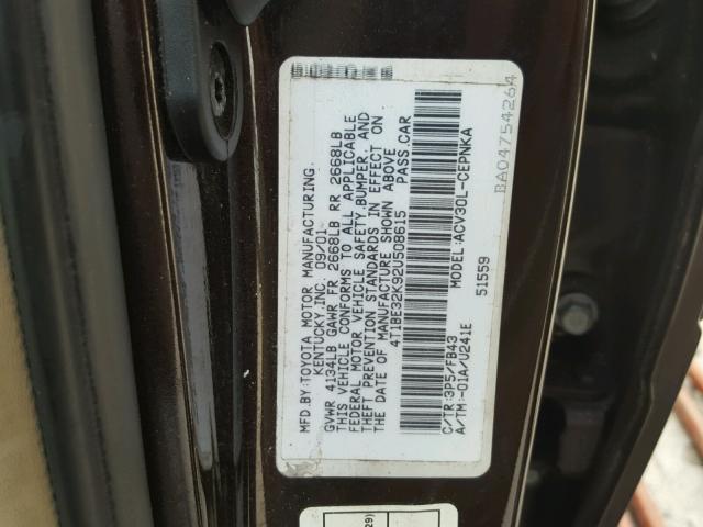 4T1BE32K92U508615 - 2002 TOYOTA CAMRY LE MAROON photo 10