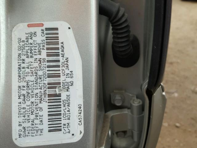 JTHBN30F720072198 - 2002 LEXUS LS 430 SILVER photo 10