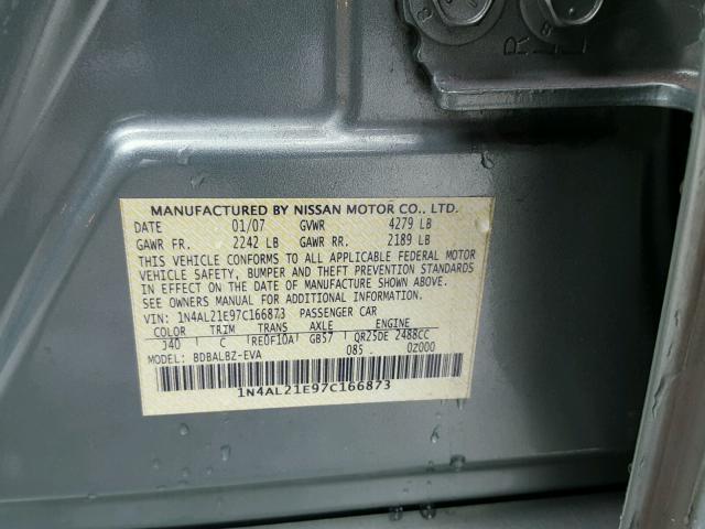 1N4AL21E97C166873 - 2007 NISSAN ALTIMA 2.5 GREEN photo 10