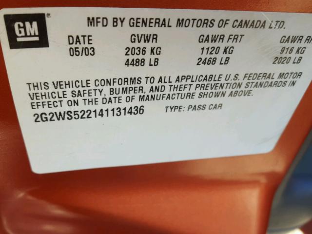 2G2WS522141131436 - 2004 PONTIAC GRAND PRIX ORANGE photo 10