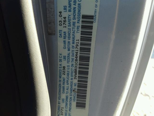3VWBR31C84M417911 - 2004 VOLKSWAGEN NEW BEETLE 银色 照片 10