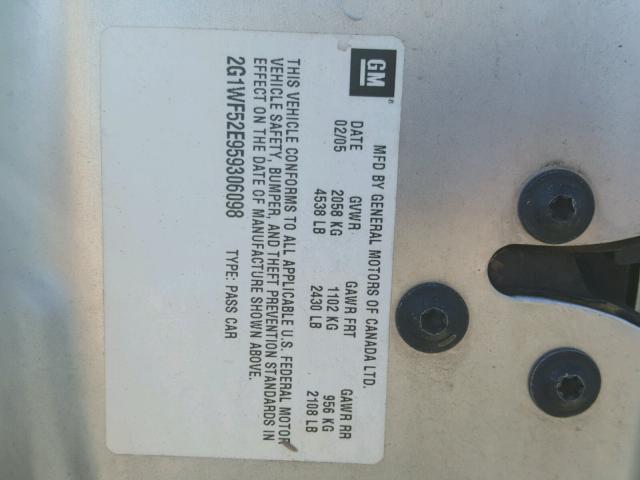 2G1WF52E959306098 - 2005 CHEVROLET IMPALA SILVER photo 10