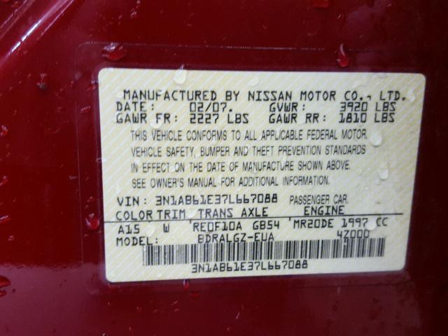 3N1AB61E37L667088 - 2007 NISSAN SENTRA 2.0 MAROON photo 10