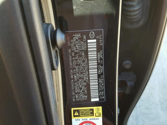 JTHKD5BH7B2038411 - 2011 LEXUS CT 200 BLACK photo 10