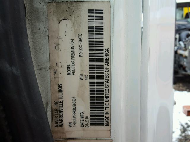 1HSCUAPR0BJ265534 - 2011 INTERNATIONAL PROSTAR PR WHITE photo 10