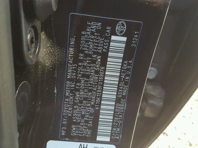 4T1BK1EB9FU169076 - 2015 TOYOTA AVALON XLE BLACK photo 10