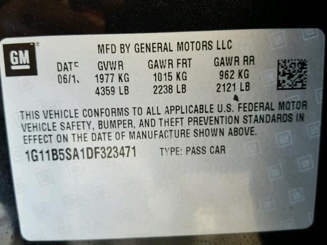1G11B5SA1DF323471 - 2013 CHEVROLET MALIBU LS შავი ფოტო 10
