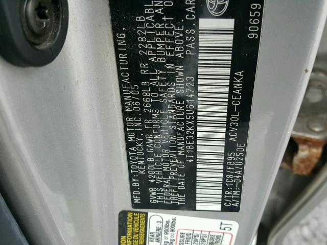 4T1BE32KX5U614723 - 2005 TOYOTA CAMRY LE SILVER photo 10