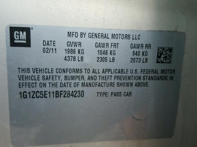 1G1ZC5E11BF284230 - 2011 CHEVROLET MALIBU 1LT 金色 照片 10