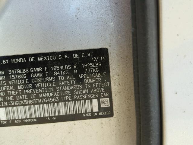 3HGGK5H85FM764563 - 2015 HONDA FIT EX SILVER photo 10