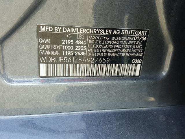 WDBUF56J26A927659 - 2006 MERCEDES-BENZ E 350 GRAY photo 10