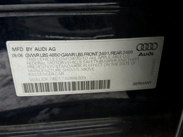 WAUDF78E17A098305 - 2007 AUDI A4 2.0T QU BLUE photo 10