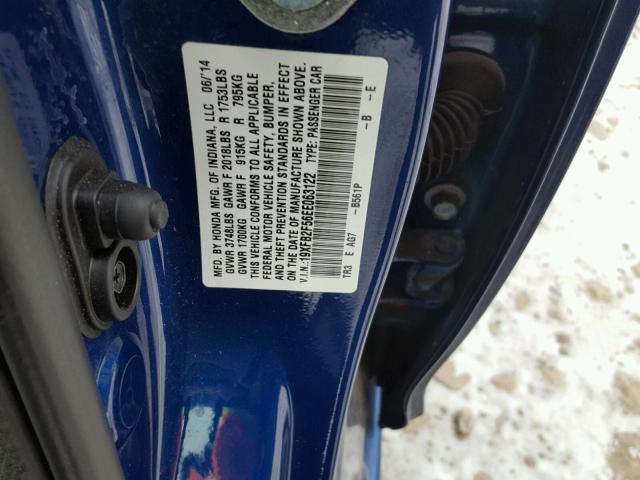 19XFB2F56EE063122 - 2014 HONDA CIVIC LX BLUE photo 10