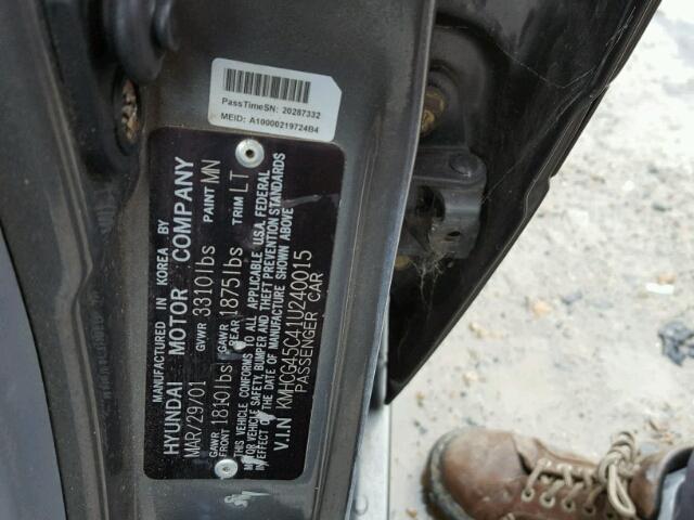 KMHCG45C41U240015 - 2001 HYUNDAI ACCENT GL GRAY photo 10