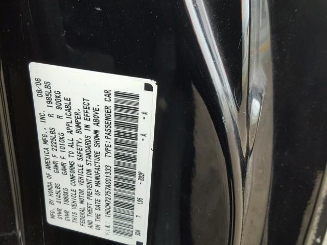 1HGCM72757A001333 - 2007 HONDA ACCORD EX BLACK photo 10