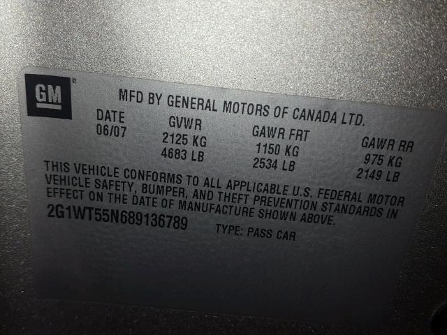 2G1WT55N689136789 - 2008 CHEVROLET IMPALA LT SILVER photo 10