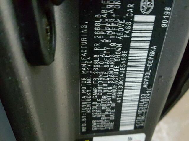 4T1BE30K14U854986 - 2004 TOYOTA CAMRY LE ნაცრისფერი ფოტო 10