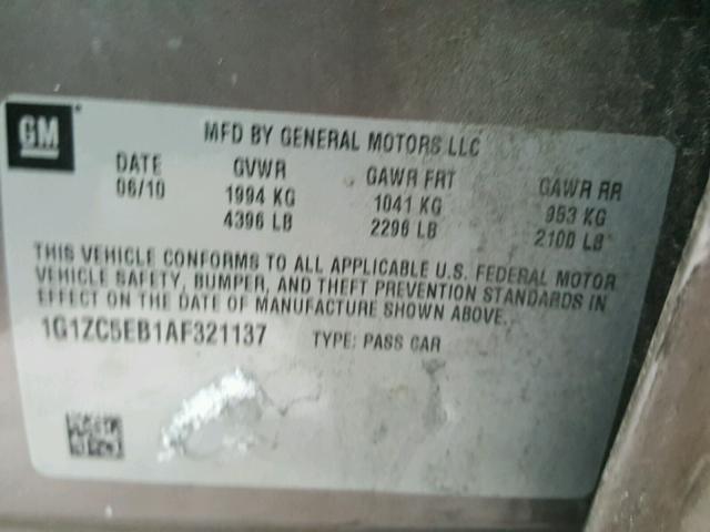 1G1ZC5EB1AF321137 - 2010 CHEVROLET MALIBU 1LT 棕色 照片 10