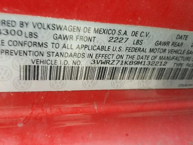 3VWRZ71K89M132212 - 2009 VOLKSWAGEN JETTA SE RED photo 10