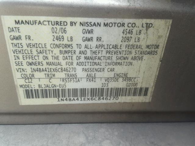 1N4BA41EX6C846270 - 2006 NISSAN MAXIMA SE GOLD photo 10