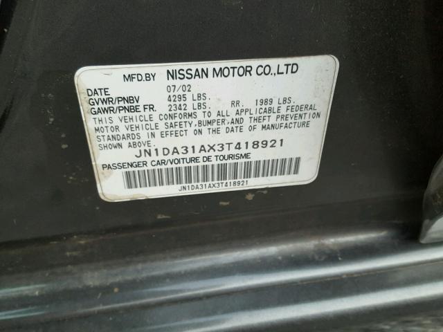 JN1DA31AX3T418921 - 2003 NISSAN MAXIMA GLE BLACK photo 10