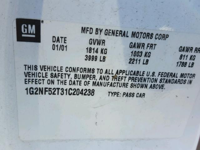 1G2NF52T31C204238 - 2001 PONTIAC GRAND AM S Ağ foto 10