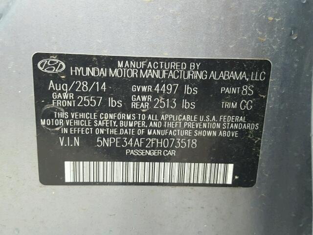 5NPE34AF2FH073518 - 2015 HYUNDAI SONATA SPO GRAY photo 10