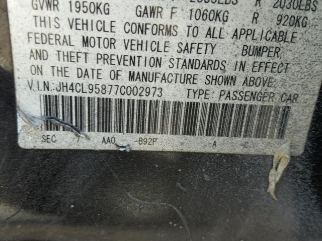 JH4CL95877C002973 - 2007 ACURA TSX BLACK photo 10