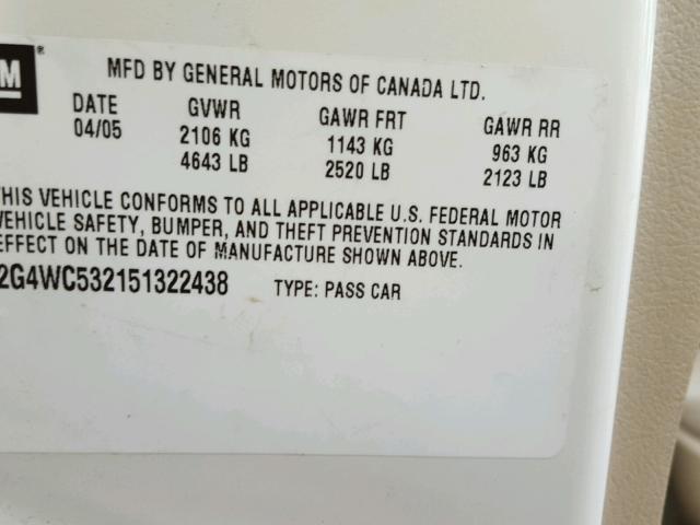 2G4WC532151322438 - 2005 BUICK LACROSSE C WHITE photo 10