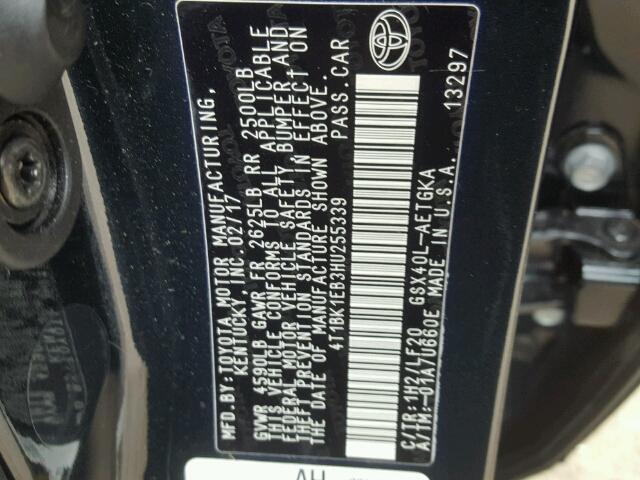 4T1BK1EB3HU255339 - 2017 TOYOTA AVALON XLE BLACK photo 10