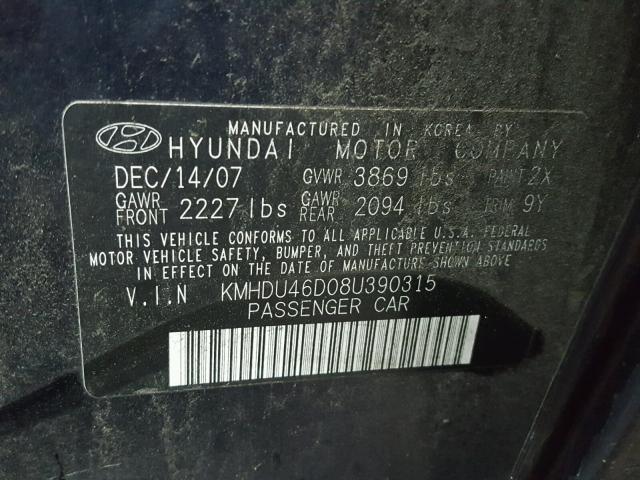 KMHDU46D08U390315 - 2008 HYUNDAI ELANTRA GL BLUE photo 10