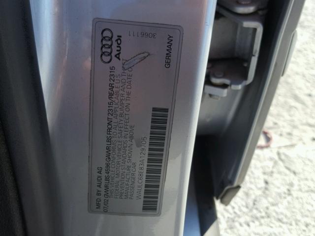 WAULC68E83A129705 - 2003 AUDI A4 1.8T QU GRAY photo 10