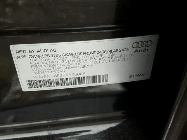 WAUDF78E35A535069 - 2005 AUDI A4 2.0T QU BLACK photo 10