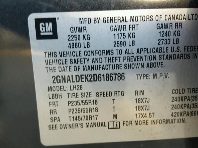 2GNALDEK2D6186786 - 2013 CHEVROLET EQUINOX LT CHARCOAL photo 10