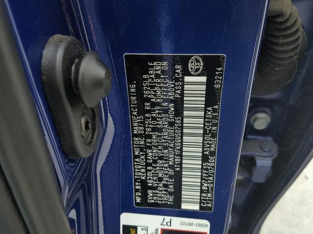 4T1BF1FK6GU507585 - 2016 TOYOTA CAMRY LE 蓝色 照片 10