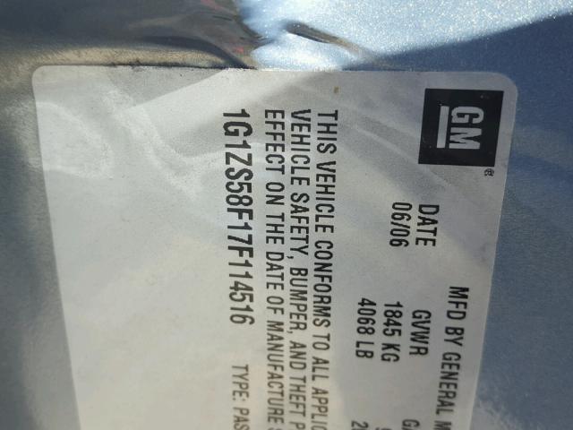 1G1ZS58F17F114516 - 2007 CHEVROLET MALIBU LS ნაცრისფერი ფოტო 10