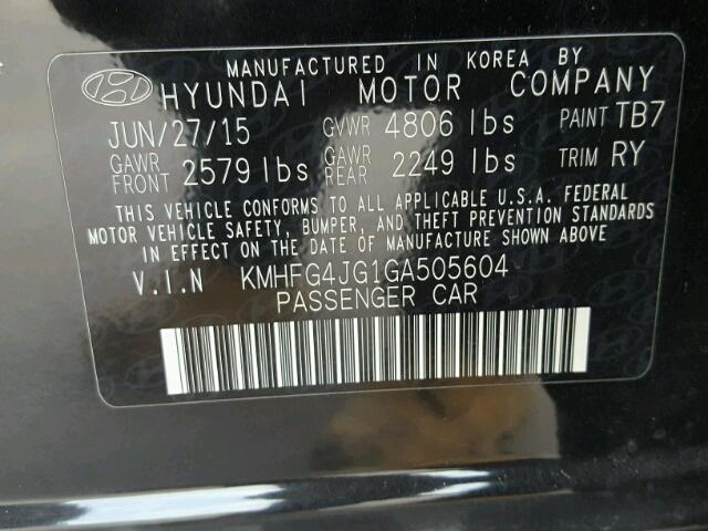 KMHFG4JG1GA505604 - 2016 HYUNDAI AZERA BLACK photo 10