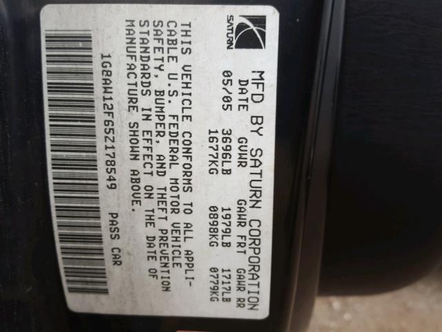 1G8AW12F65Z178549 - 2005 SATURN ION LEVEL SILVER photo 10