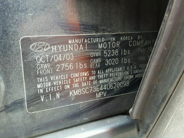 KM8SC73E44U620098 - 2004 HYUNDAI SANTA FE G BLUE photo 10