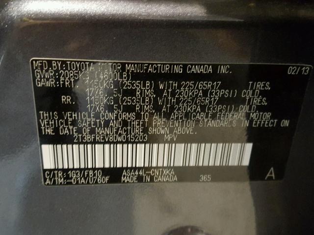 2T3BFREV8DW015203 - 2013 TOYOTA RAV4 LE Boz foto 10