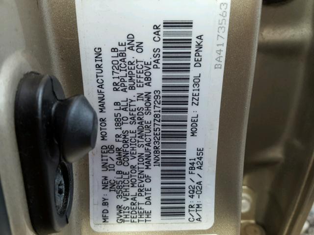 1NXBR32E57Z817293 - 2007 TOYOTA COROLLA CE GOLD photo 10