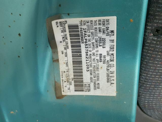 1FALP6537SK211093 - 1995 FORD CONTOUR GL მწვანე ფოტო 10