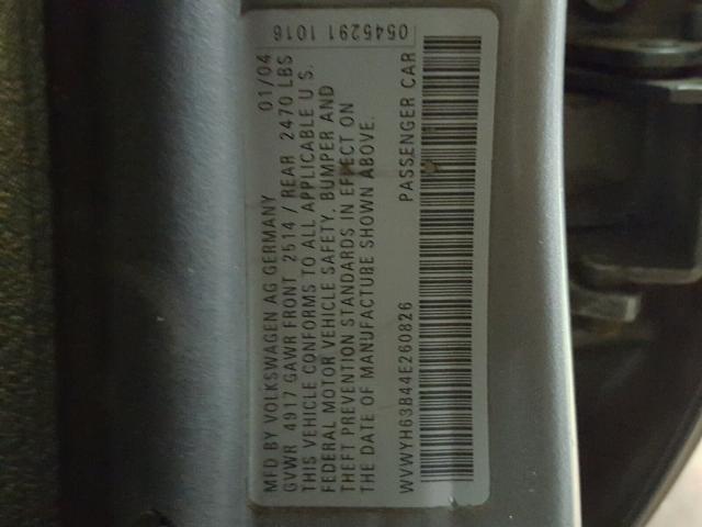 WVWYH63B44E260826 - 2004 VOLKSWAGEN PASSAT GLX 灰色 照片 10