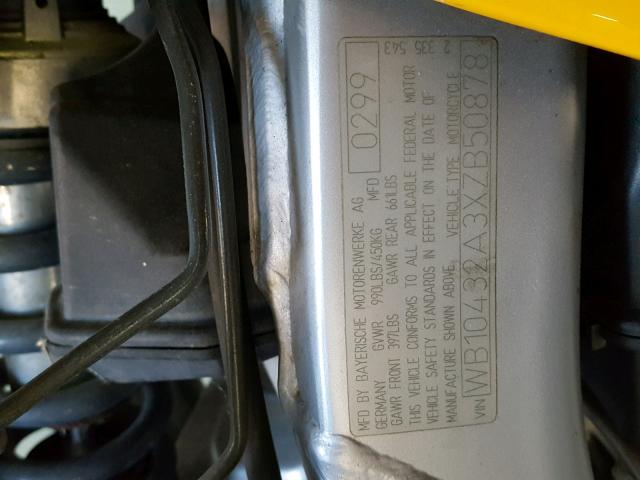 WB10432A3XZB50878 - 1999 BMW R1100 S YELLOW photo 10