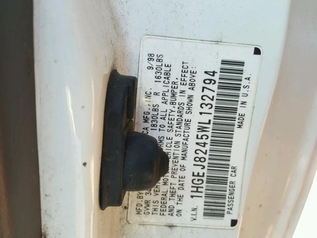 1HGEJ8245WL132794 - 1998 HONDA CIVIC EX WHITE photo 10