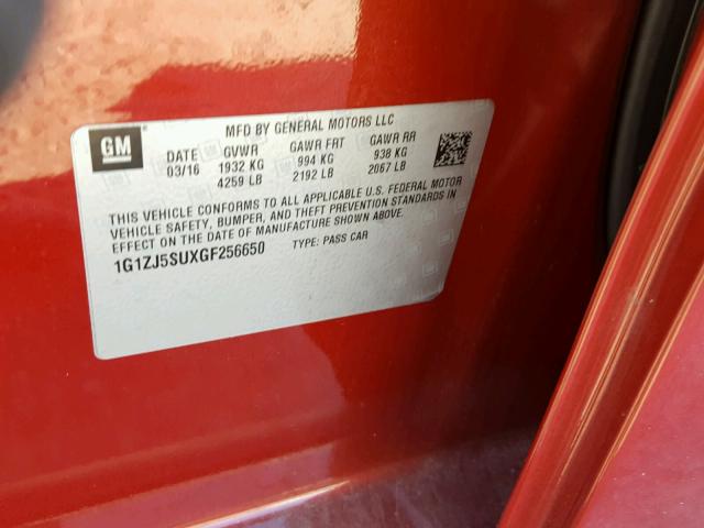 1G1ZJ5SUXGF256650 - 2016 CHEVROLET MALIBU HYB 红色 照片 10