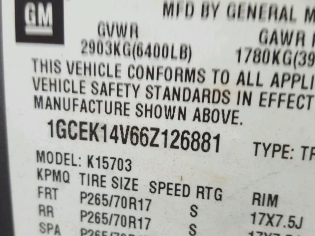 1GCEK14V66Z126881 - 2006 CHEVROLET SILVERADO GRAY photo 10