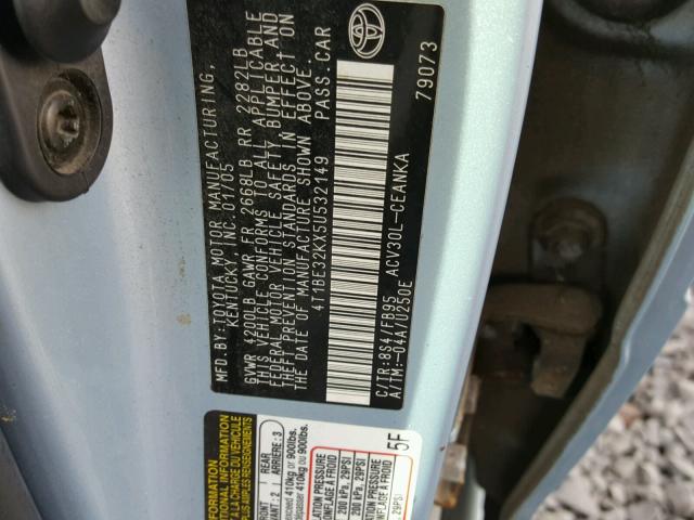 4T1BE32KX5U532149 - 2005 TOYOTA CAMRY LE BLUE photo 10