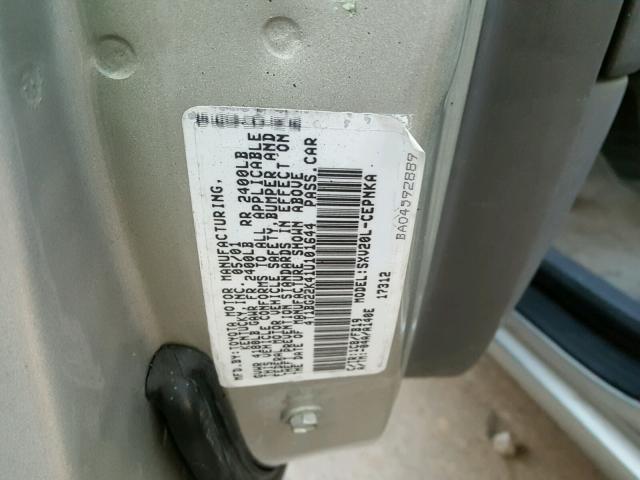 4T1BG22K41U101644 - 2001 TOYOTA CAMRY CE SILVER photo 10